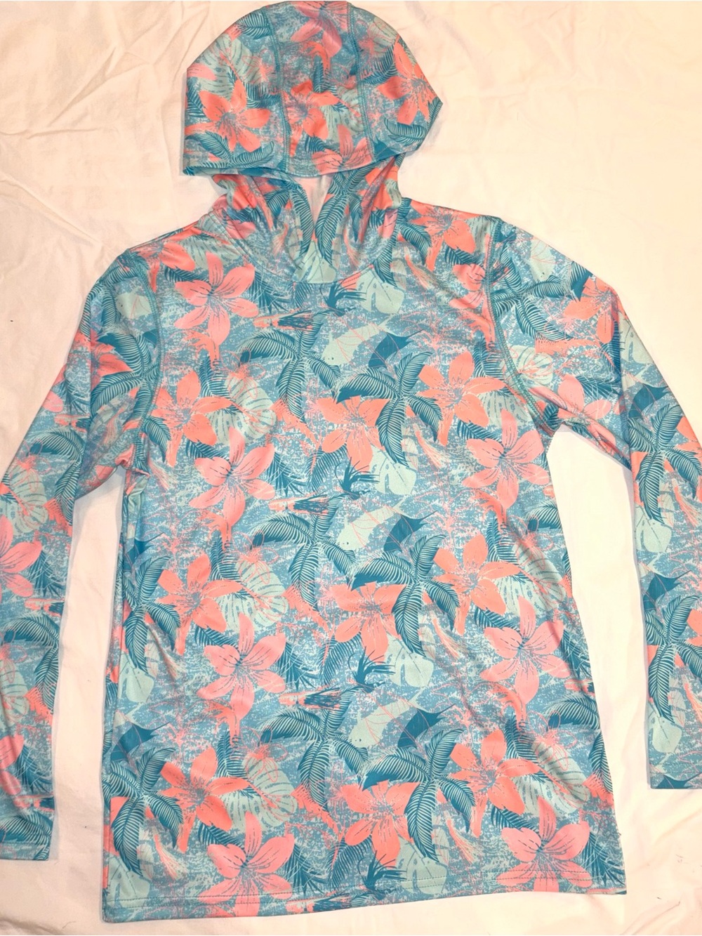 World Wide Sportsman teal/pink performance hoodie sz L EUC